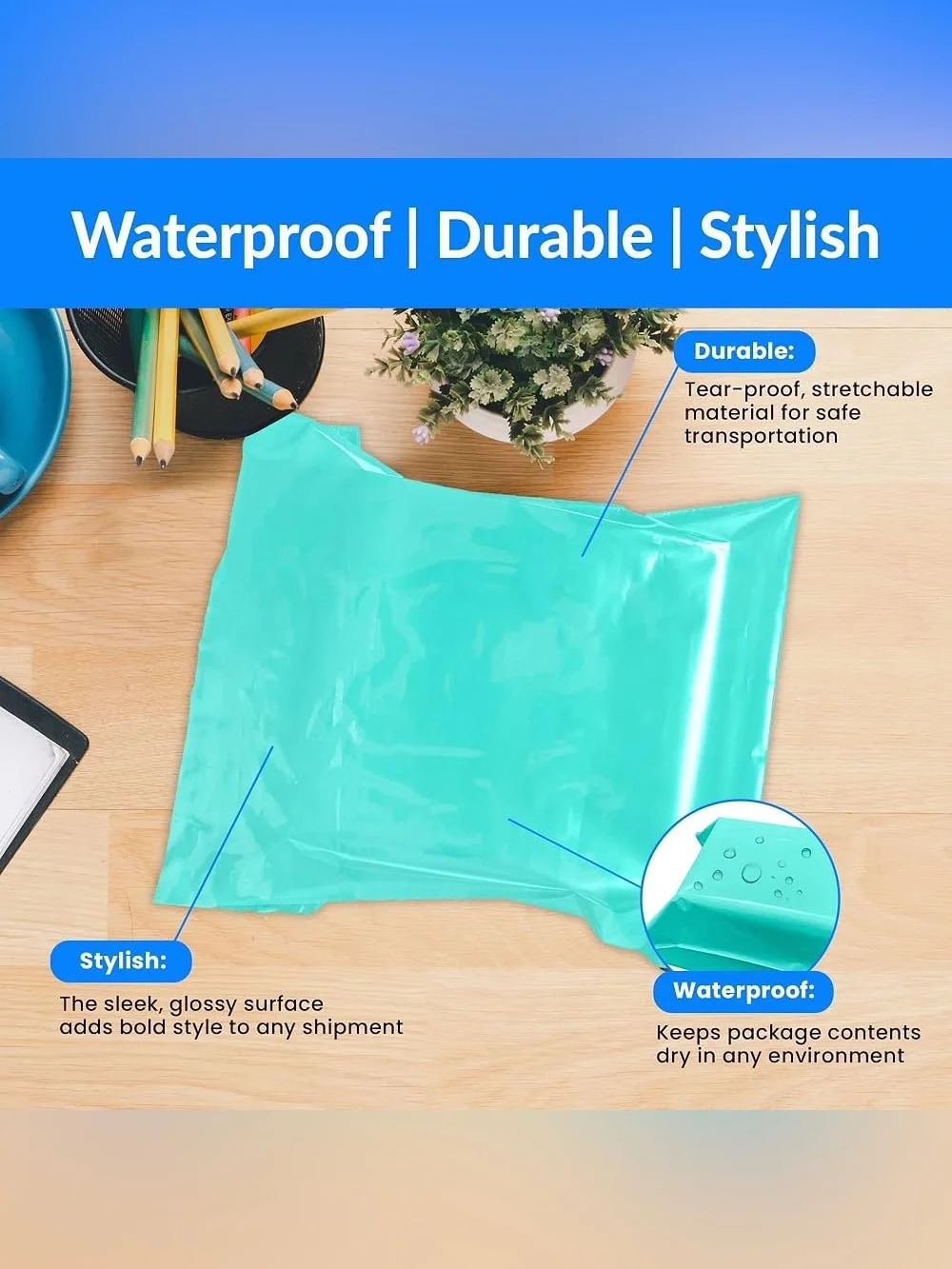Aqua Teal Poly Mailer Bags - Pack of 15
